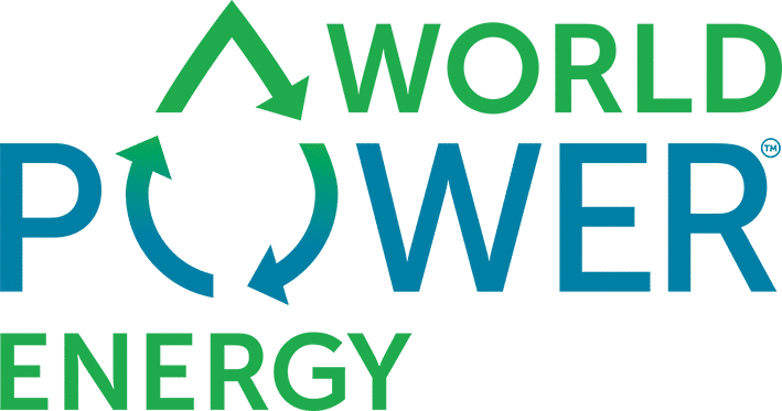world power energy logo blå og grønn skrift